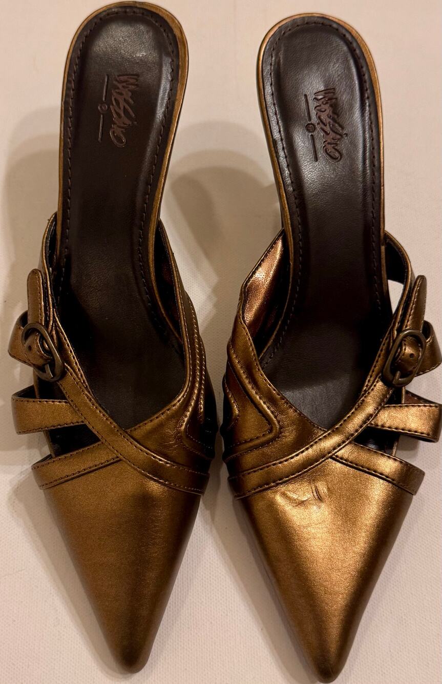 Vtg Y2K Mossimo Women's Kitten Heel Bronze Metallic Size 6.5 Pointed Toe